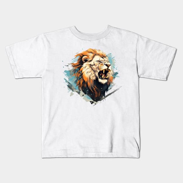 angry lion Kids T-Shirt by piratesnow